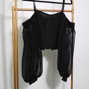 Black Statement Sleeve Crop Top